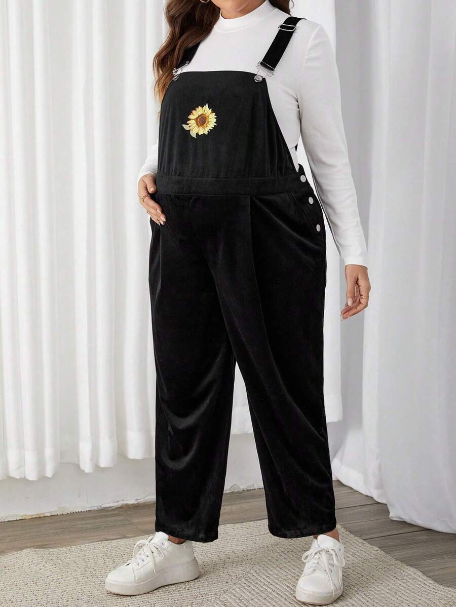 SHEIN Maternity Plus Sunflower Print Overalls Without Tee