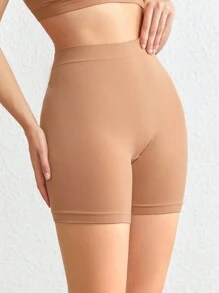 Leisure Extremely Stretchy Seamless & Skin-Friendly High Rise Comfortable Solid Shorts-Khaki - Khaki - View 4