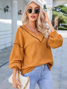 Camiseta De Manga Larga Con Textura Texture V Lord - Naranja Quemada - Ver 1