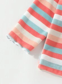 Baby Girl Floral Patched Striped Tee - Multicolor - View 3