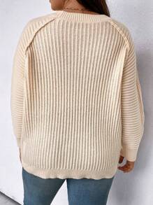 SHEIN LUNE Hơn Tay Raglan Đồ đan Ribbed Áo len - Màu be - Xem 2