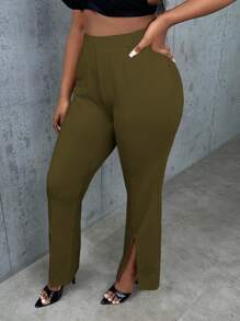 Slaydiva Plus Split Hem Pants - Army Green - View 6