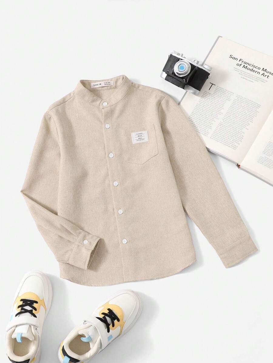 SHEIN 男大童字母補丁細節前口袋襯衫