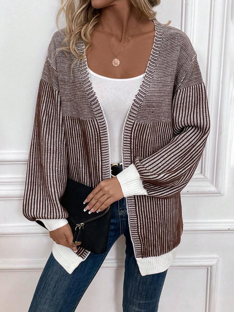 Striped Pattern Drop Shoulder Duster Cardigan