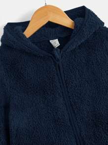 SHEIN Young Boy Zip Up Hooded Teddy Jacket,In Fall/Winter - Royal Blue - View 3