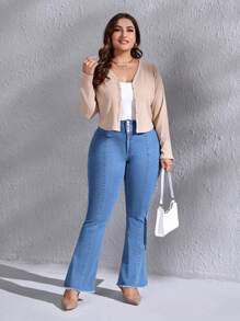 SHEIN LUNE Hơn Cắt Thô Quần ống loe - Rửa nhẹ - Xem 3