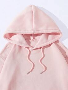 SHEIN EZwear Butterfly & Slogan Graphic Drawstring Thermal Lined Hoodie - Pink - View 7