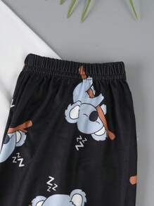 Tween Girl Koala Print Tee & Trousers PJ Set - Black and White - View 6