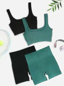 SHEIN Yoga Basic 4入組無縫高彈力運動套裝 - 彩色 - 查看 2