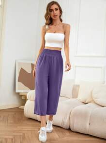 SHEIN LUNE Chất rắn quần ống rộng Quần Capris - Màu tím - Xem 4