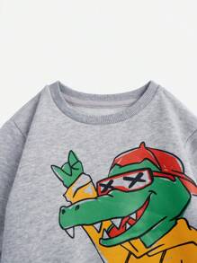 SHEIN 男小童卡通鱷魚印花運動衫 - 淺灰色 - 查看 4