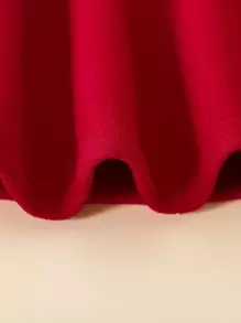 SHEIN Elladie kids 女小童拼接邊斗篷袖雙排釦斗篷大衣適用於聖誕 - 紅色 - 查看 4