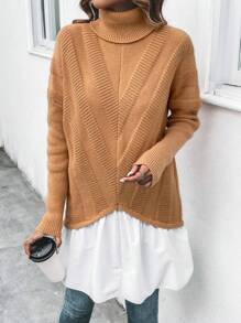 SHEIN Clasi 高领落肩二合一针织套头衫秋冬毛衣 - 彩色 - 查看 6