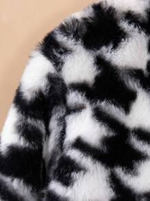 SHEIN Young Girl Houndstooth Pattern Contrast Binding Open Front Flannelette Jacket Without Sweater - Black and White - View 6