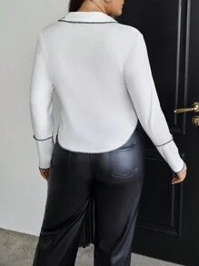 SHEIN Essnce Hơn Khâu trên cùng Curved Hem Áo thun - trắng - Xem 2