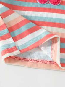 Baby Girl Floral Patched Striped Tee - Multicolor - View 4