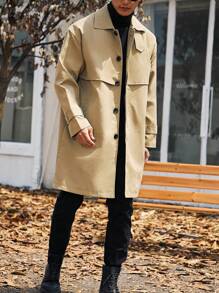 Manfinity Homme Men Plus Button Front Trench Coat - Khaki - View 4
