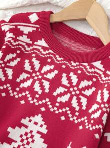 SHEIN 女大童聖誕圖案毛衣洋裝 - 紅色 - 查看 5