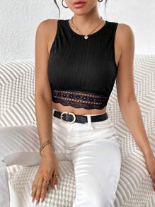 SHEIN Frenchy Top tank crop con encaje en contraste - Negro - Ver 1