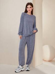 Mulvari Áo thun Thả vai & Quần nỉ - Xám - Xem 1