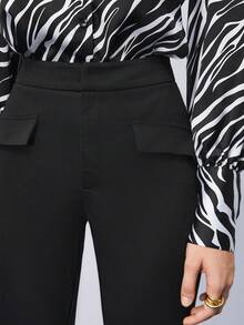 Maija Solid Flap Detail Flare Leg Suit Pants - Black - View 6