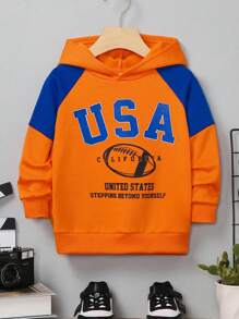 SHEIN Young Boy Slogan & Football Graphic Raglan Sleeve Sweatshirt - Multicolor - View 1