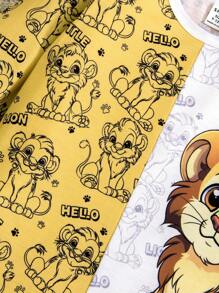 SHEIN Bộ đồ liền thân dài tay in hình sư tử dễ thương cho bé trai, mặc ở nhà hàng ngày, quần áo mùa thu cho bé trai>Động vật - Màu vàng - Xem 5