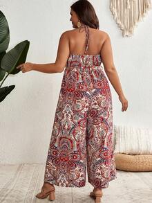 SHEIN VCAY Hơn In hoa Paisley Thắt lưng Áo liền quần Dây thắt cổ - Nhiều màu - Xem 4
