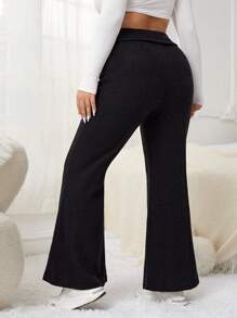 SHEIN EZwear 大碼高腰喇叭褲 - 黑色 - 查看 2
