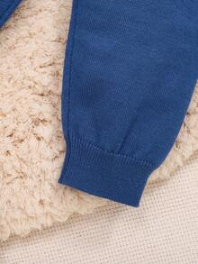 SHEIN 男嬰字母圖案拼接領套頭毛衣和針織褲