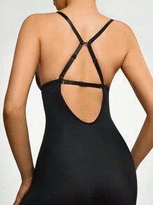 SHAPORA Solid Open Back Shapewear Romper - Black - View 5
