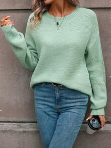 SHEIN Frenchy Chất rắn Thả vai Áo len - Màu xanh Bạc hà - Xem 6
