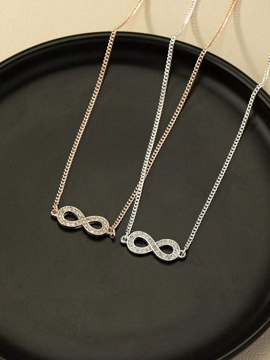2pcs/set Rhinestone Infinity Symbol Charm Necklace - Multicolor - View 1