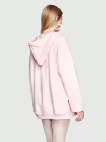 ROMWE Kawaii Dây kéo Thả vai Tranh thêu mèo Hoodie - Hồng - Xem 4