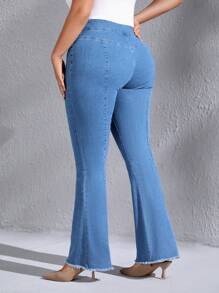 SHEIN LUNE Hơn Cắt Thô Quần ống loe - Rửa nhẹ - Xem 2