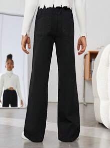 Tween Girl Solid Straight Leg Jeans - Black - View 2