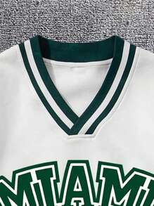 Manfinity Homme Men Plus Letter Graphic Striped Trim Sweatshirt - White - View 5