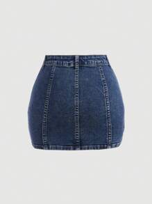 SHEIN Girlism Teen Girl Flap Pocket Denim Skirt
