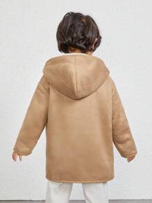 SHEIN Young Boy Dual Pocket Drop Shoulder Overcoat & Scarf - Khaki - View 2