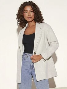 SHEIN BASICS Lapel Neck Single Button Overcoat - Beige - View 4