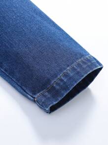 SHEIN Tween Boy Flap Pocket Denim Jacket - Dark Wash - View 4