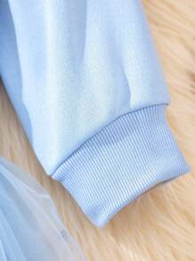 SHEIN Young Girl Figure Graphic Ruffle Trim Mesh Hem Dress - Baby Blue - View 7