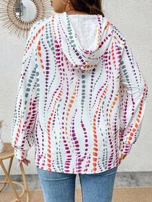Calvaya Plus Size Tie Dye Kangaroo Pocket Raglan Sleeve Sweatshirt - Multicolor - View 2