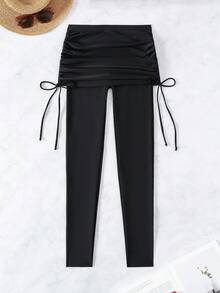 侧抽绳比基尼泳裤，适合夏季海滩度假 - 黑色 - 查看 3