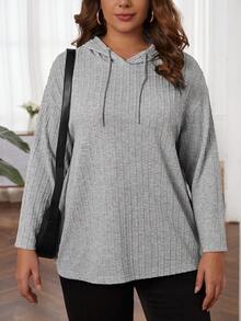 SHEIN LUNE Plus Size Drop Shoulder Drawstring Sweatshirt - Light Grey - View 5