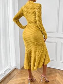 SHEIN Privé Solid Tie Front Mermaid Hem Dress - Yellow - View 2