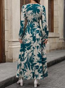 Breezaya Floral Print Lantern Sleeve Dress - Multicolor - View 2