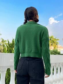 SHEIN Unity Áo len dệt kim dáng ngắn màu trơn, thích hợp cho mùa thu đông. - Màu xanh lá cây đậm - Xem 2