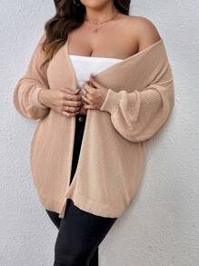 SHEIN LUNE 大碼落肩袖開襟開衫 - 杏色 - 查看 1