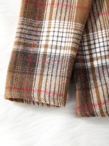 青少年女孩格紋印花翻蓋口袋襯衫&吊帶連體褲